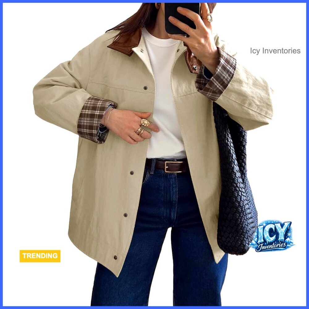 Windproof Polyester Trench Coat With Leather Coll… - image 1